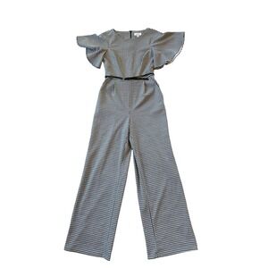 Calvin Klein Gingham Flutter Sleeve Belted Wide Leg Jumpsuit Women's Size 4